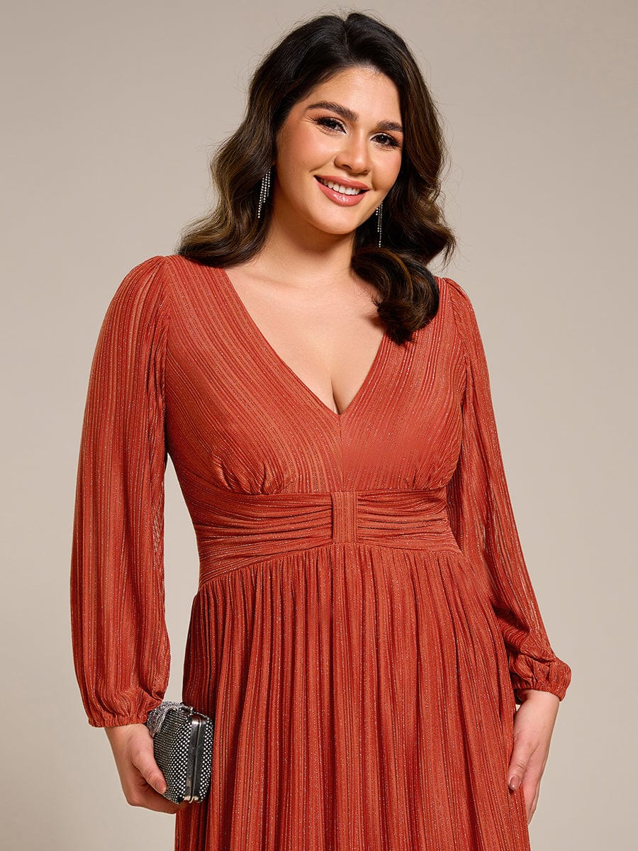 Glitter Empire Waist Plus Size Maxi Dress with Long Sleeves #color_Burnt Orange