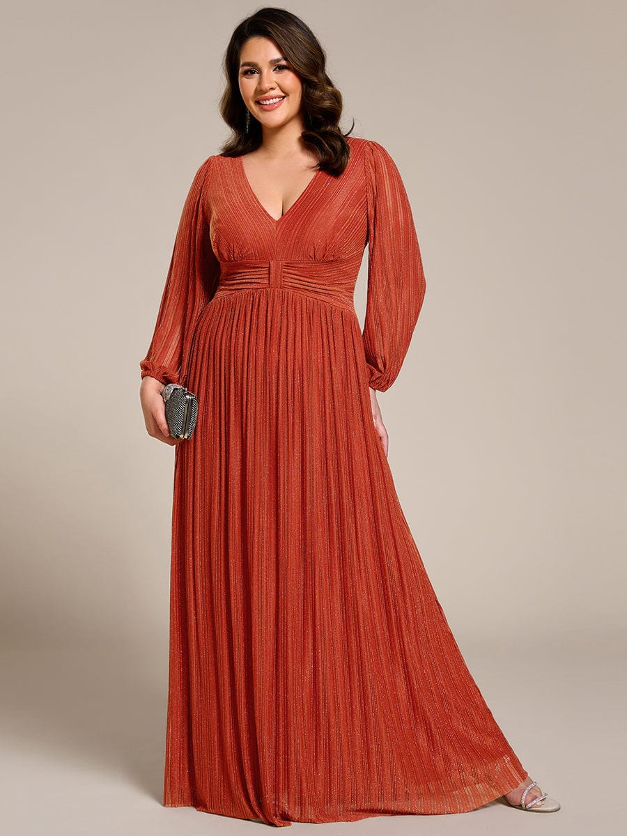 Glitter Empire Waist Plus Size Maxi Dress with Long Sleeves #color_Burnt Orange