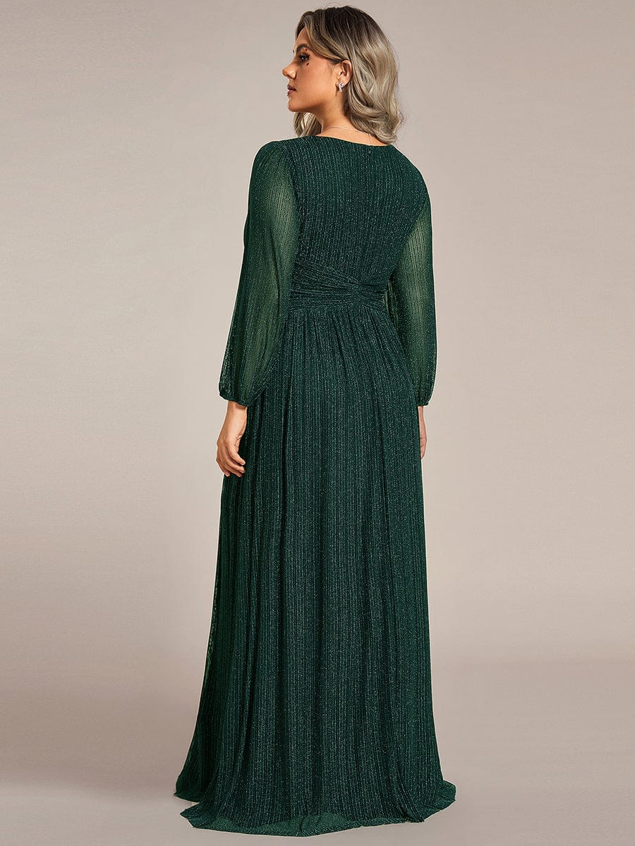 Glitter Empire Waist Plus Size Maxi Dress with Long Sleeves #color_Dark Green