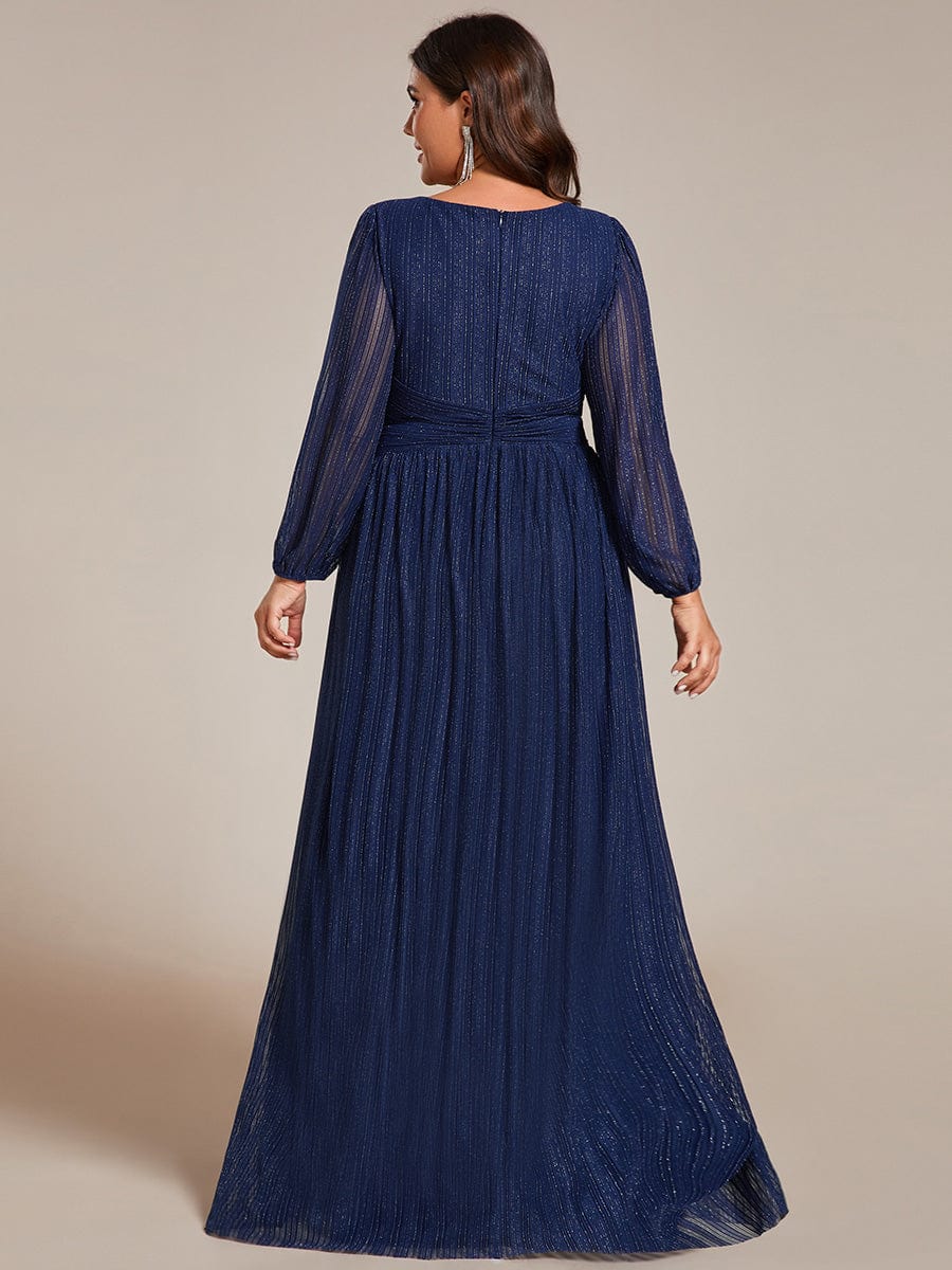 Glitter Empire Waist Plus Size Maxi Dress with Long Sleeves #color_Navy Blue