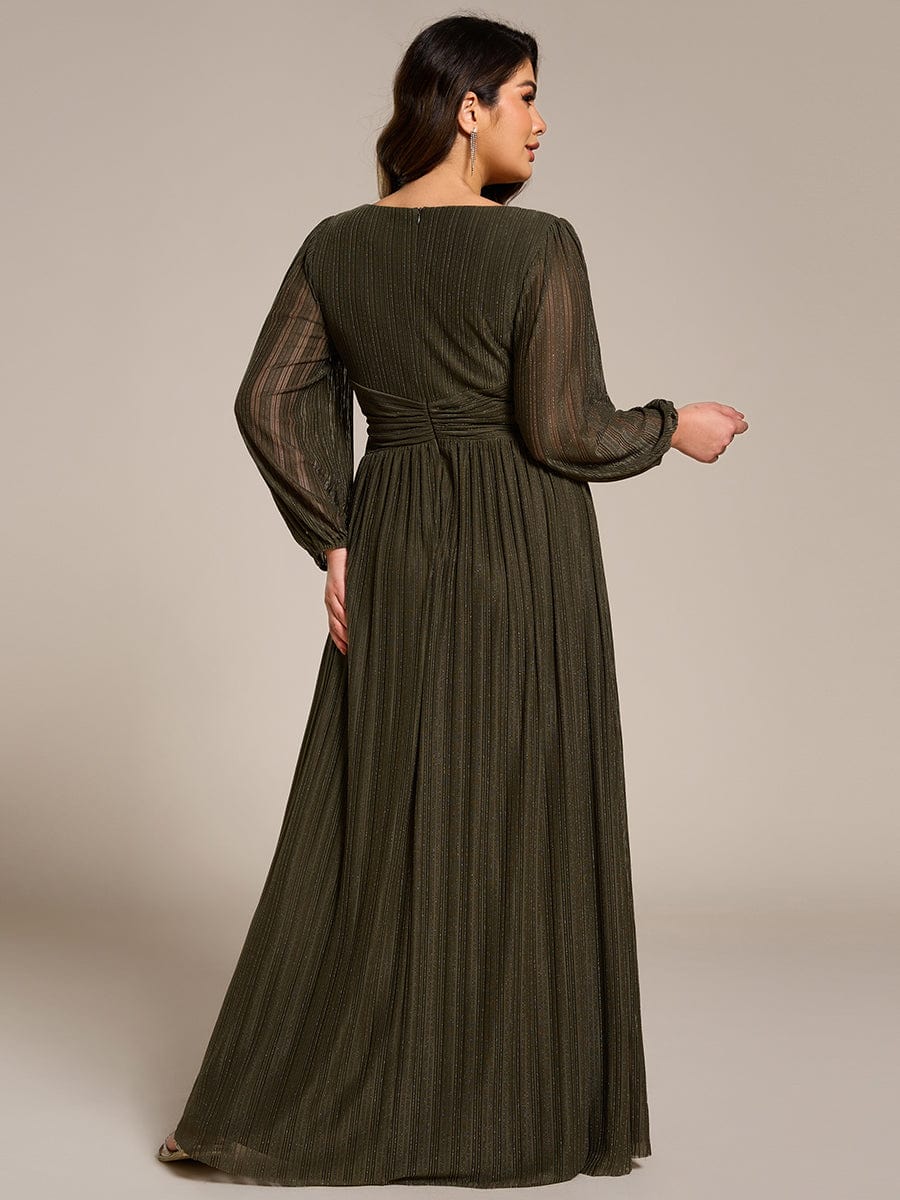 Glitter Empire Waist Plus Size Maxi Dress with Long Sleeves #color_Olive Green