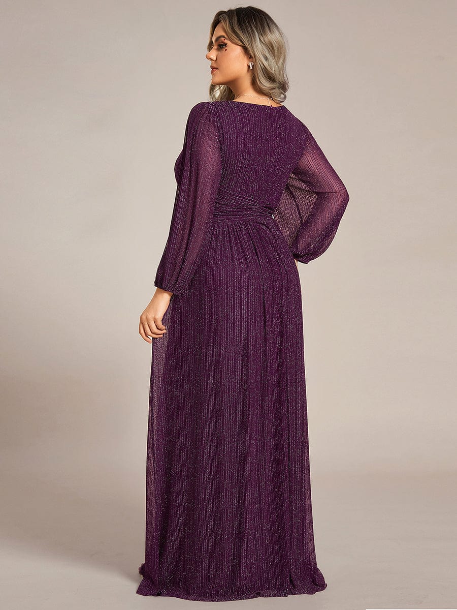 Glitter Empire Waist Plus Size Maxi Dress with Long Sleeves #color_Purple Wisteria