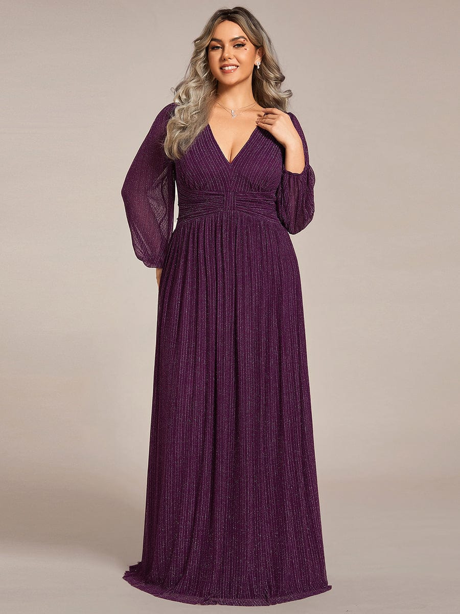 Glitter Empire Waist Plus Size Maxi Dress with Long Sleeves #color_Purple Wisteria