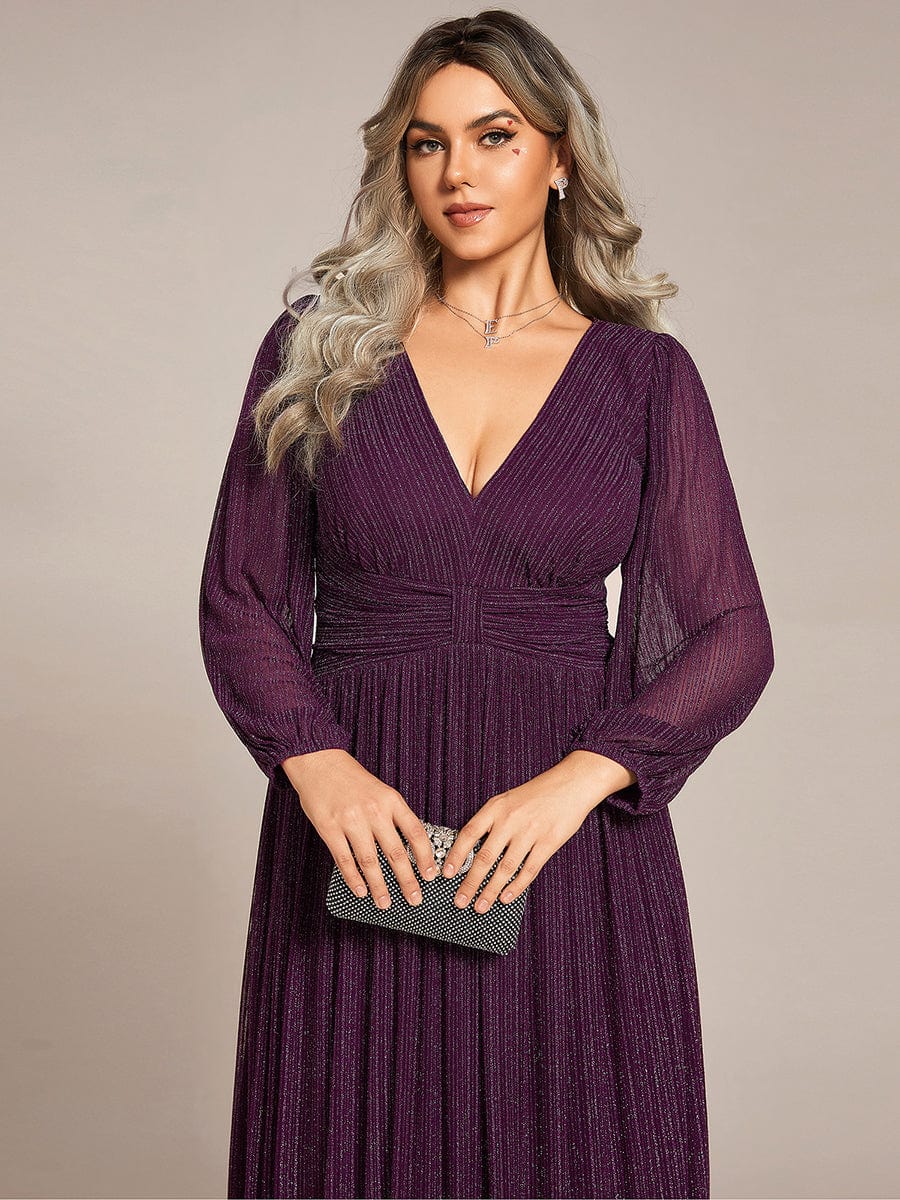 Glitter Empire Waist Plus Size Maxi Dress with Long Sleeves #color_Purple Wisteria