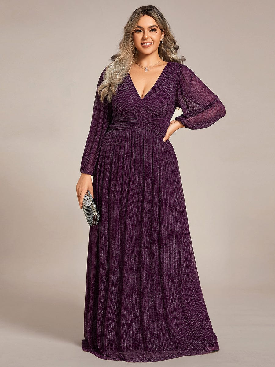 Glitter Empire Waist Plus Size Maxi Dress with Long Sleeves #color_Purple Wisteria