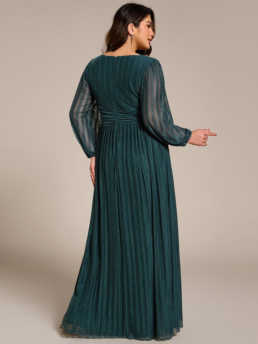 Glitter Empire Waist Plus Size Maxi Dress with Long Sleeves #color_Teal