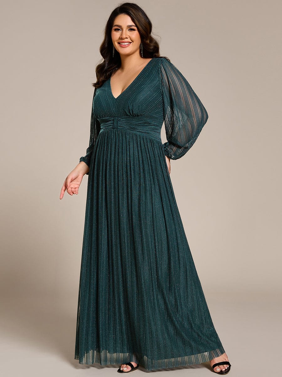 Glitter Empire Waist Plus Size Maxi Dress with Long Sleeves #color_Teal