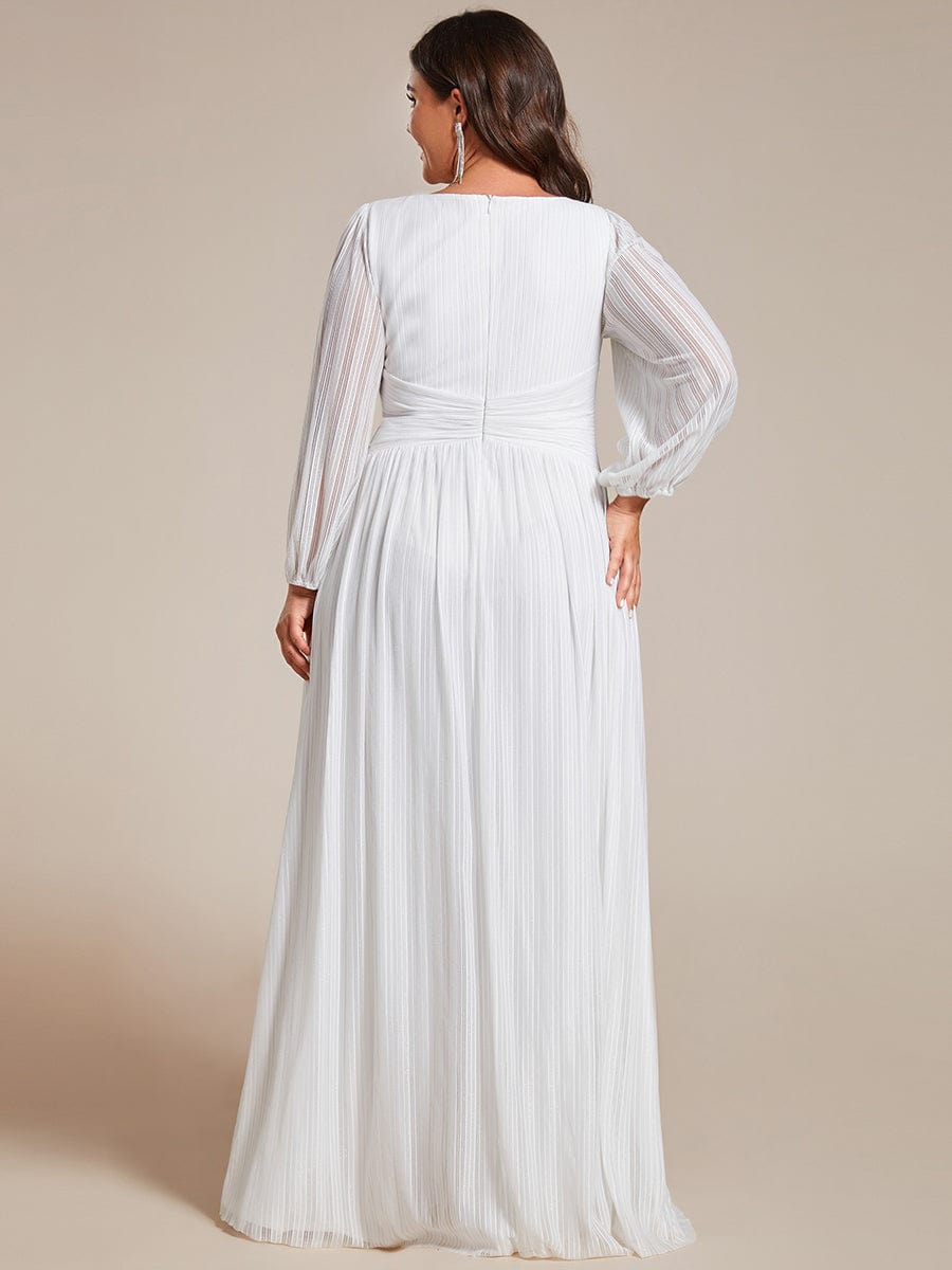 Glitter Empire Waist Plus Size Maxi Dress with Long Sleeves #color_White