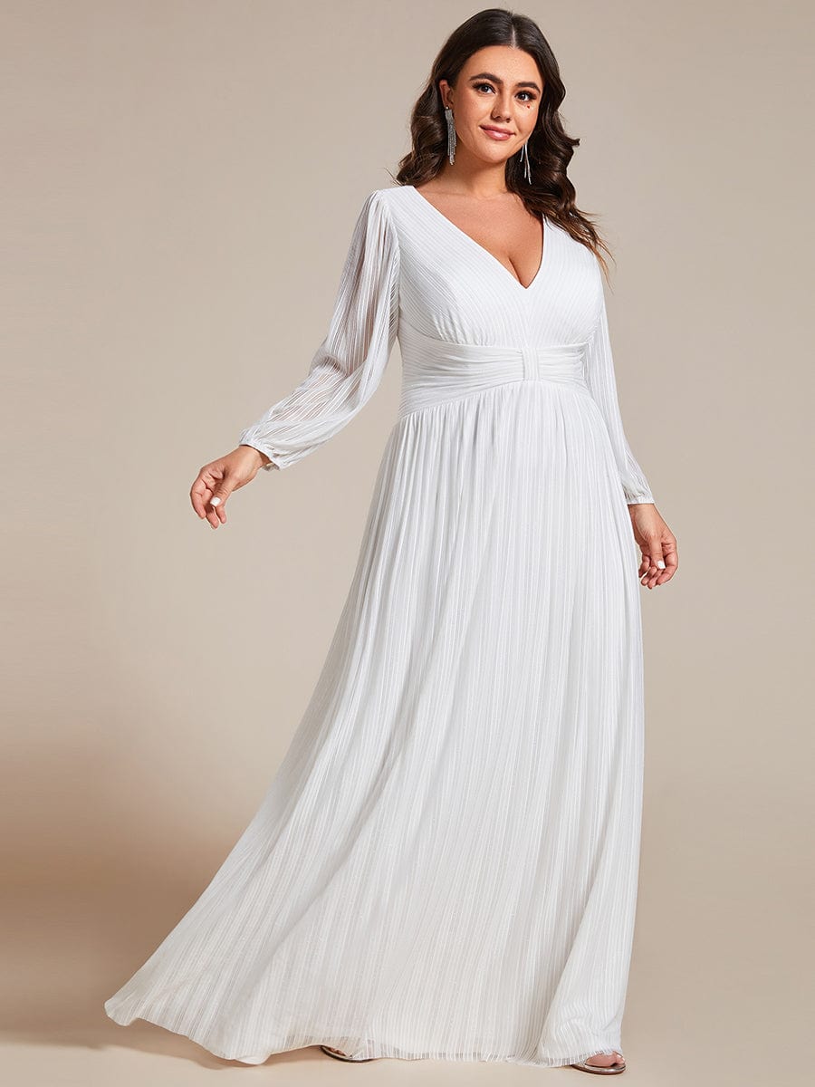 Glitter Empire Waist Plus Size Maxi Dress with Long Sleeves #color_White