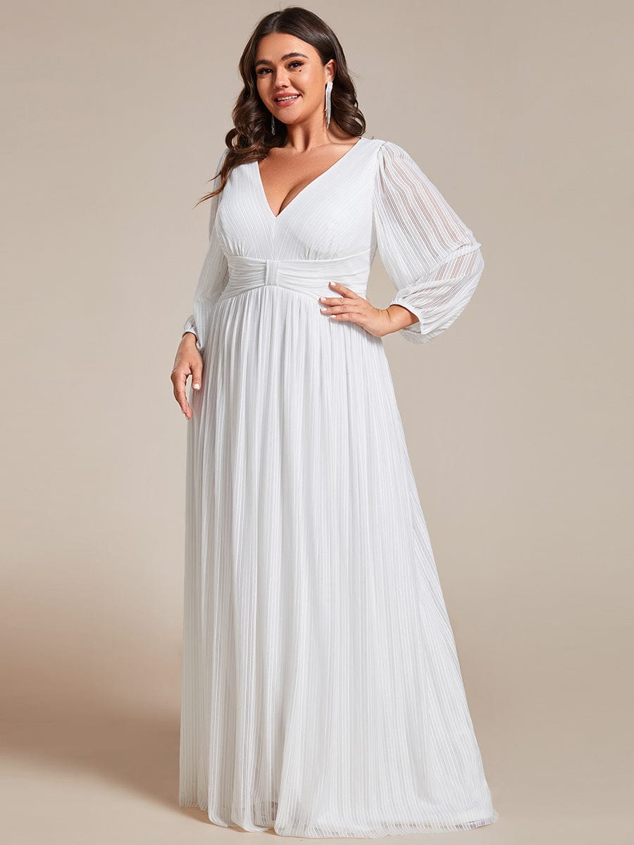 Glitter Empire Waist Plus Size Maxi Dress with Long Sleeves #color_White