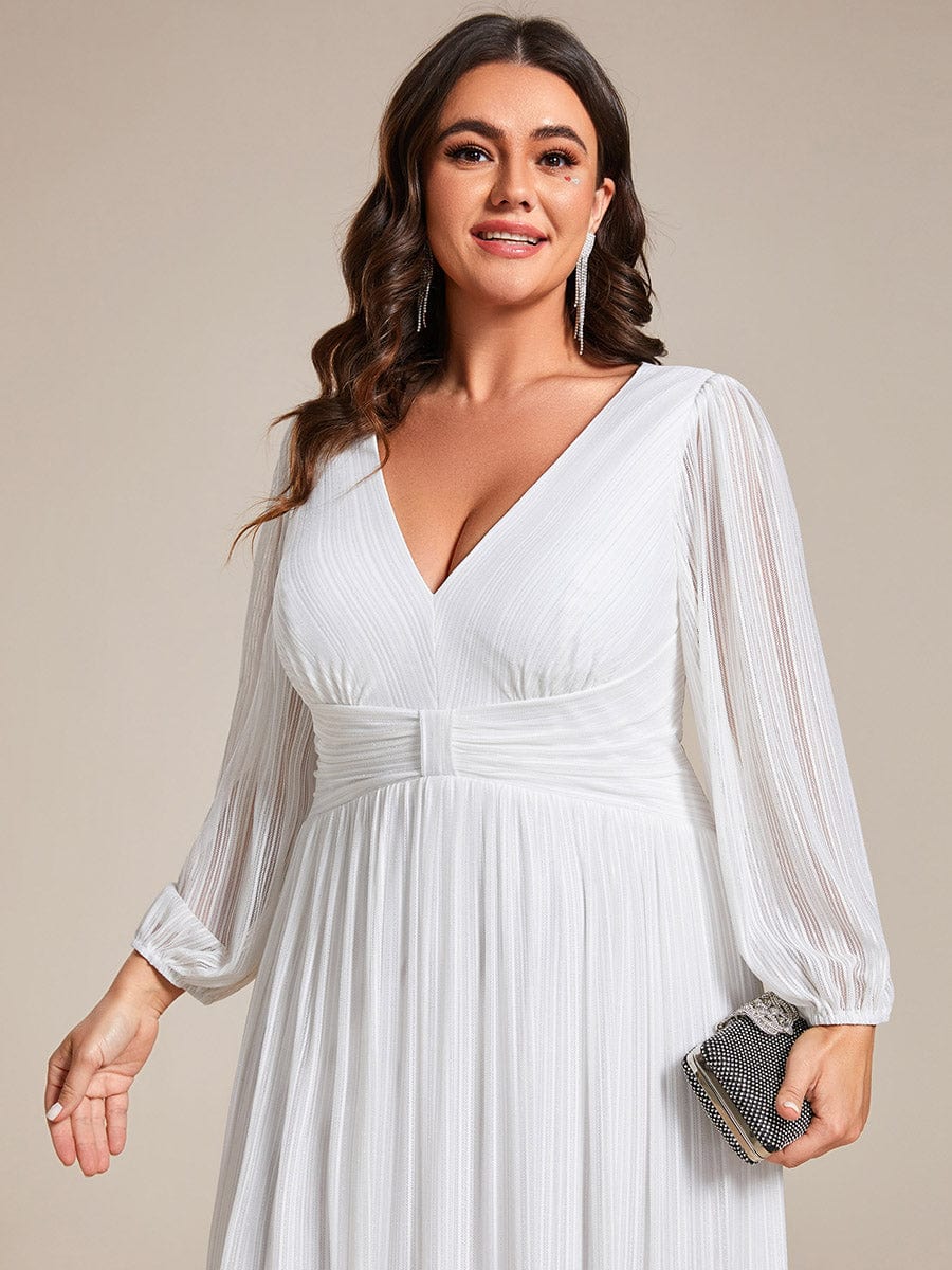 Glitter Empire Waist Plus Size Maxi Dress with Long Sleeves #color_White