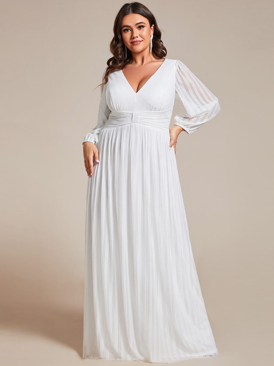 Glitter Empire Waist Plus Size Maxi Dress with Long Sleeves #color_White