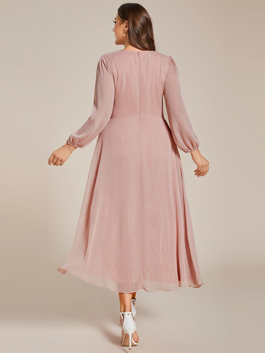 Plus Size Long Sleeve Twist Knot Glitter Midi Dress #color_Dusty Rose