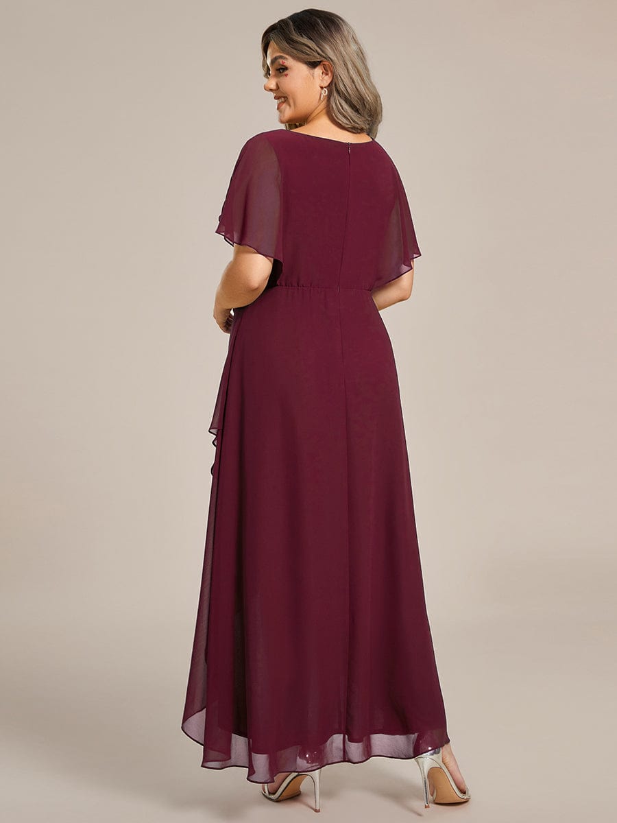 Plus Size Chiffon Bat-Wing Sleeve Dress #color_Burgundy