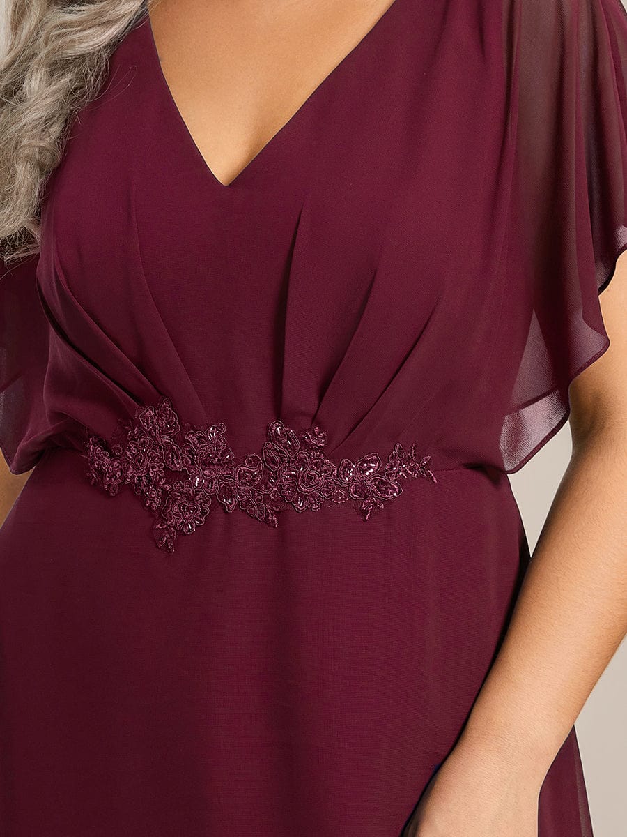 Plus Size Chiffon Bat-Wing Sleeve Dress #color_Burgundy