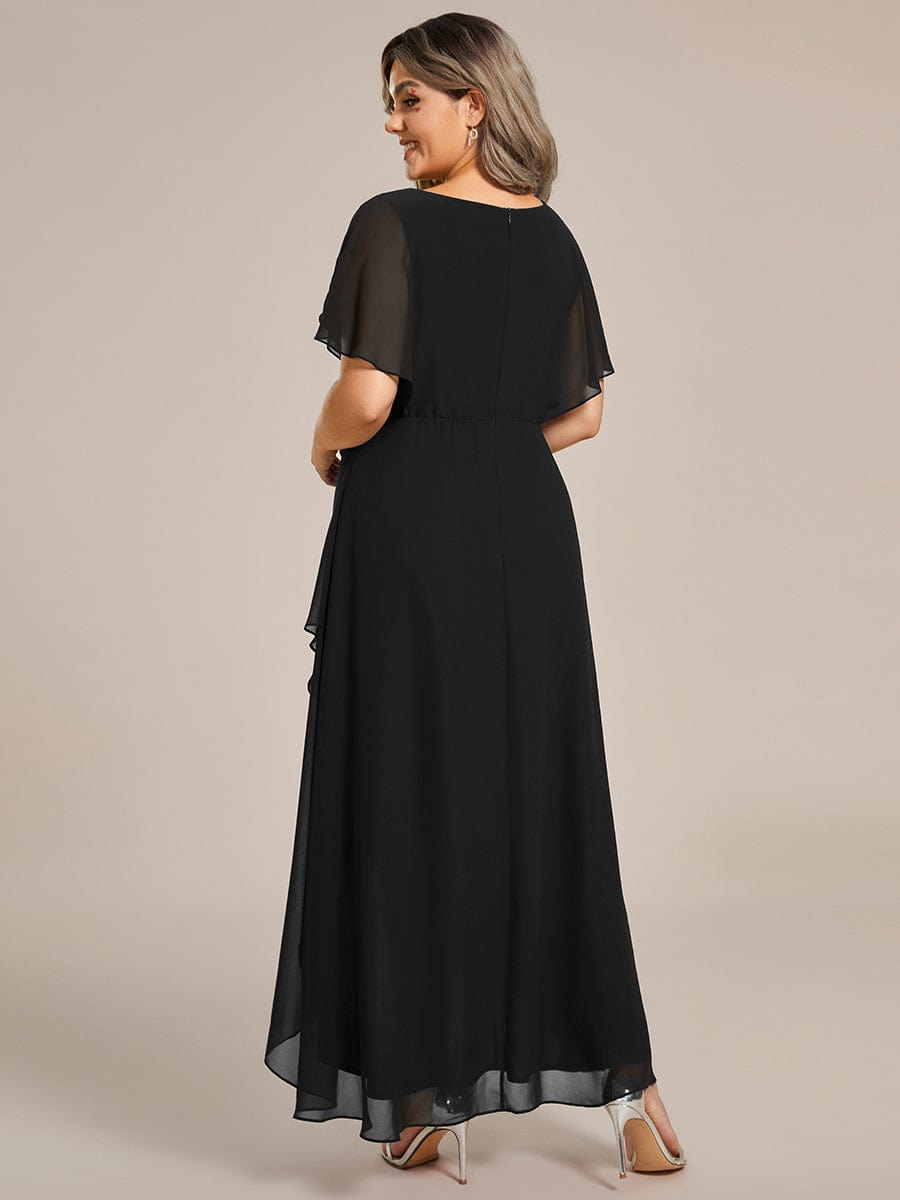 Plus Size Chiffon Bat-Wing Sleeve Dress #color_Black