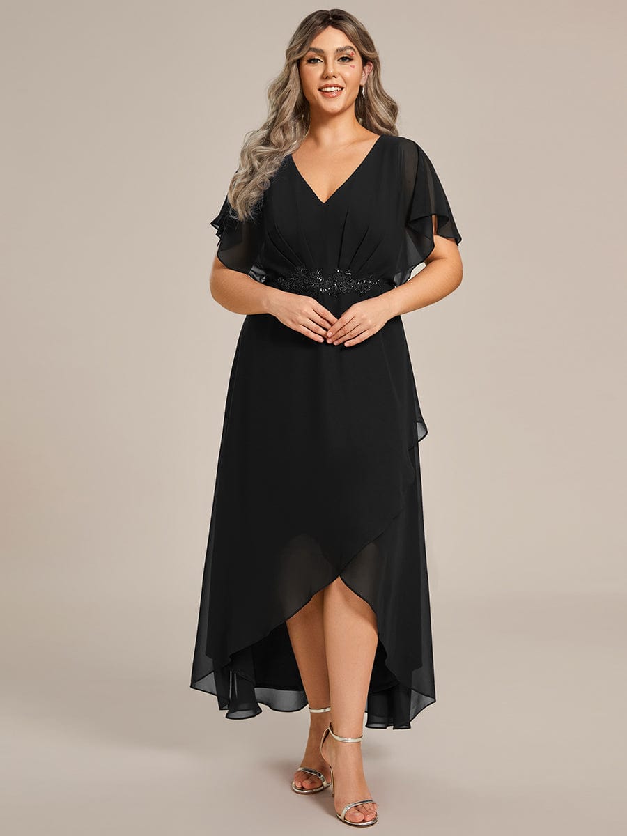 Plus Size Chiffon Bat-Wing Sleeve Dress #color_Black