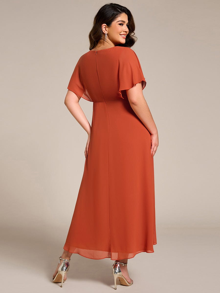 Plus Size Chiffon Bat-Wing Sleeve Dress #color_Burnt Orange