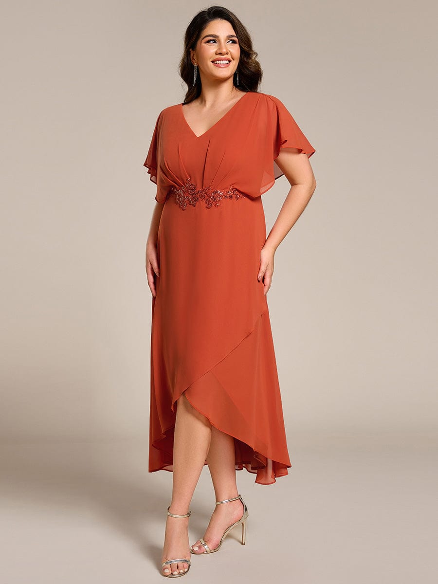 Plus Size Chiffon Bat-Wing Sleeve Dress #color_Burnt Orange