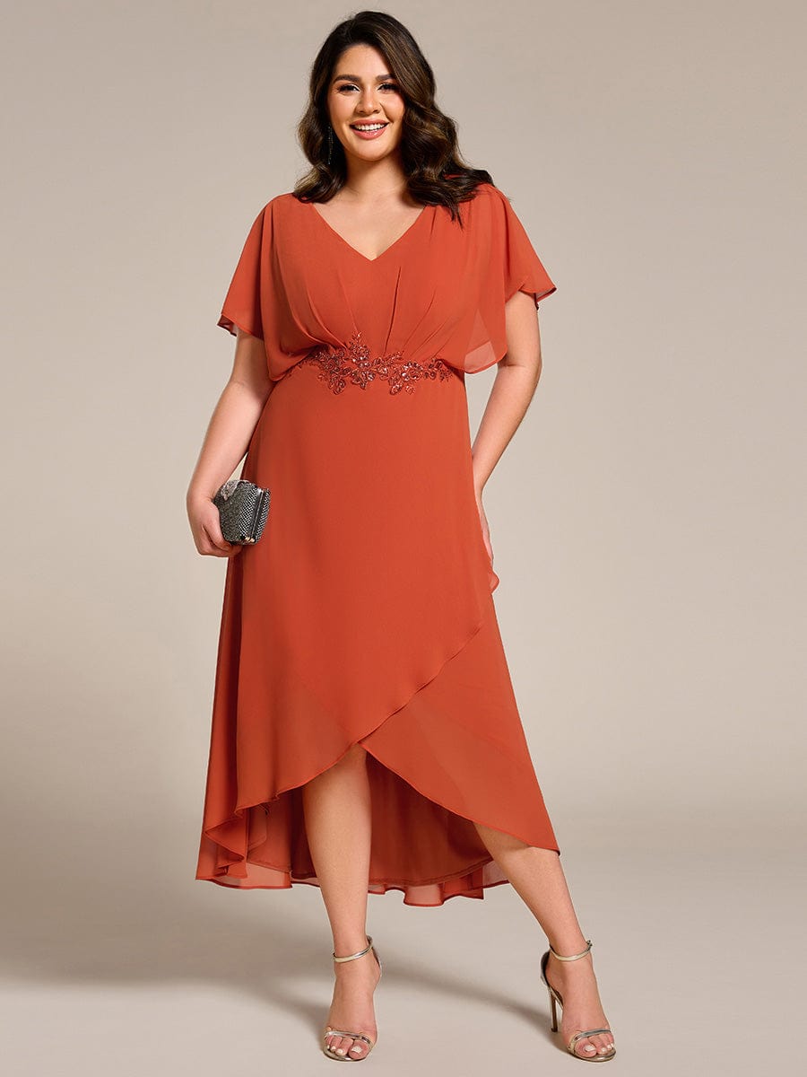 Plus Size Chiffon Bat-Wing Sleeve Dress #color_Burnt Orange