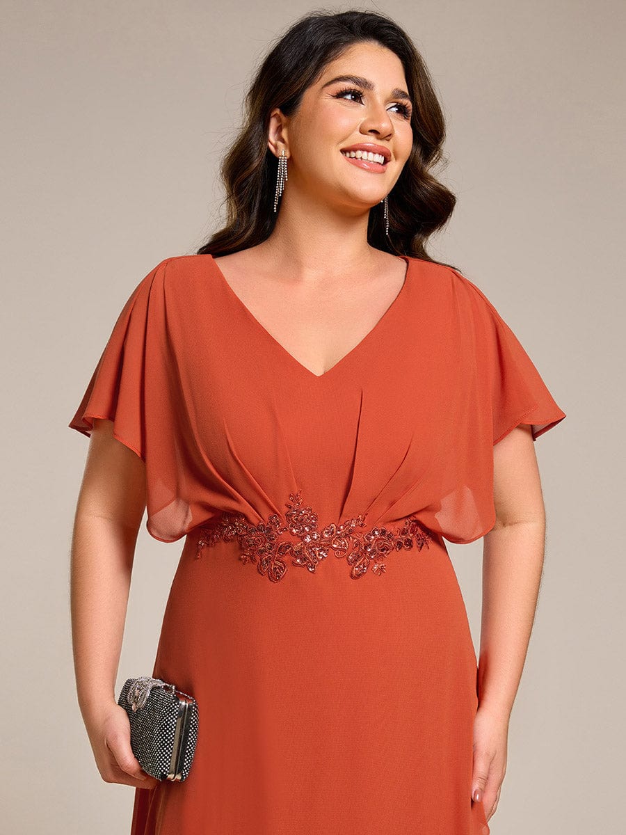 Plus Size Chiffon Bat-Wing Sleeve Dress #color_Burnt Orange