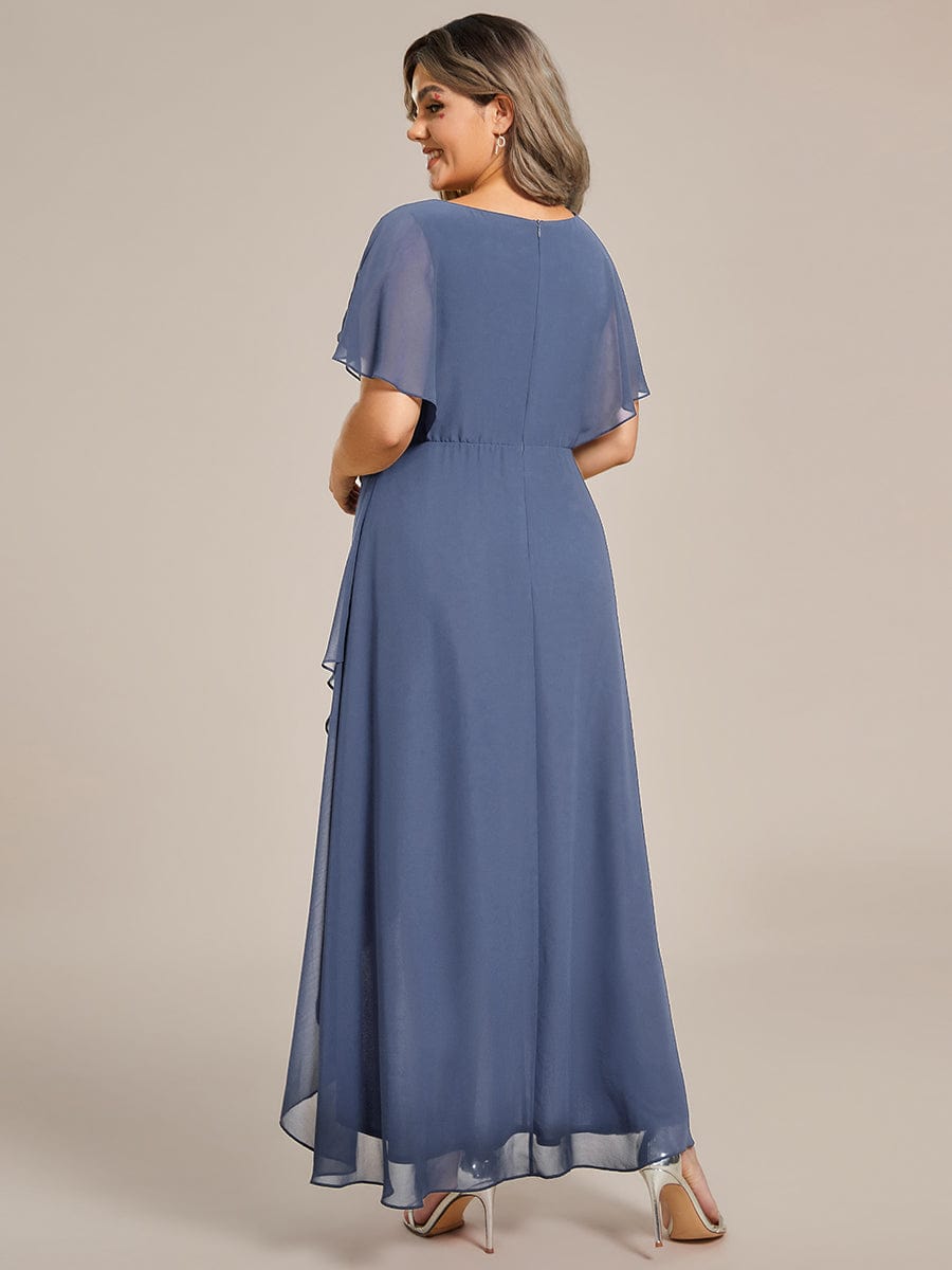 Plus Size Chiffon Bat-Wing Sleeve Dress #color_Dusty Blue