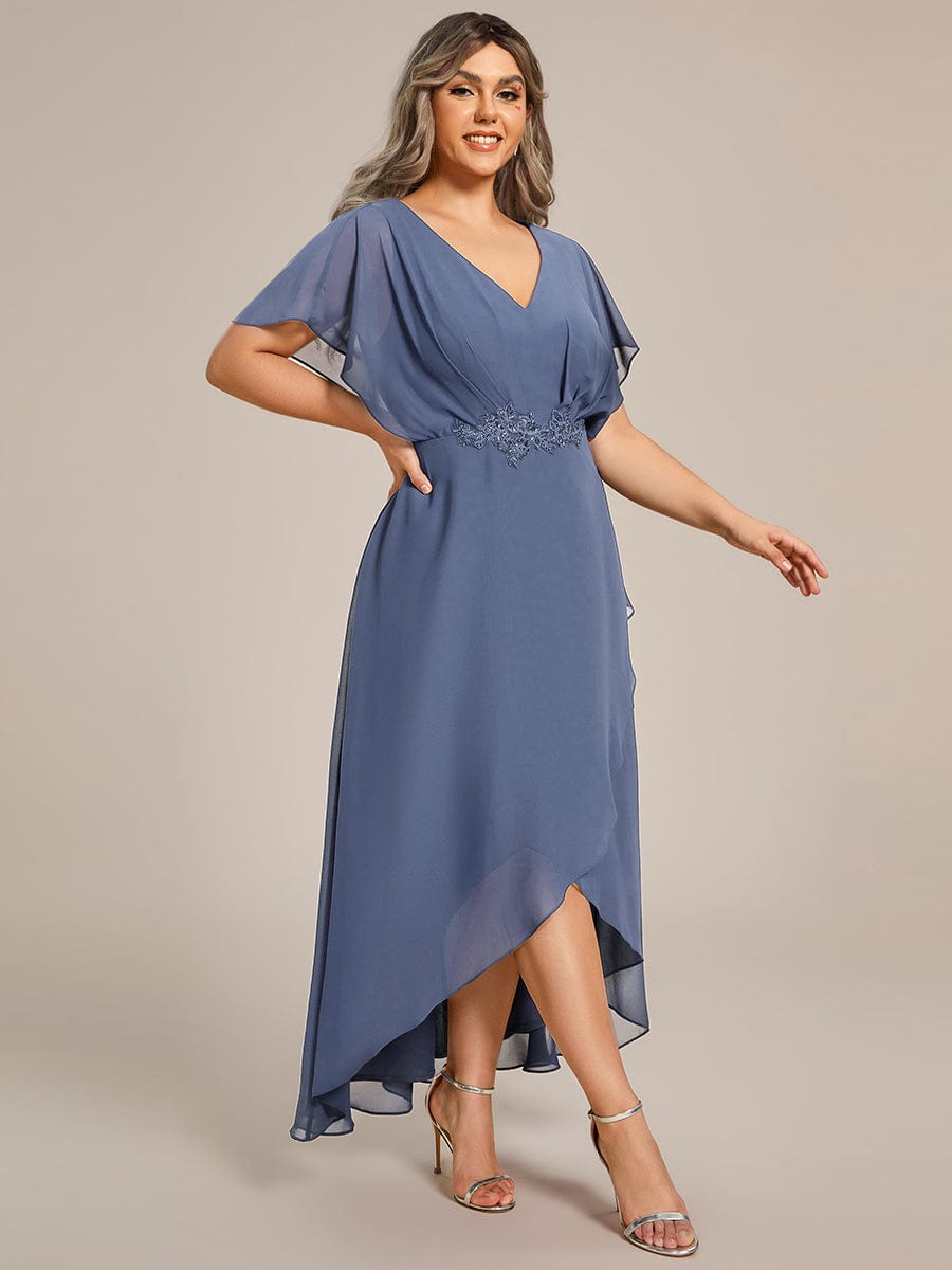 Plus Size Chiffon Bat-Wing Sleeve Dress #color_Dusty Blue