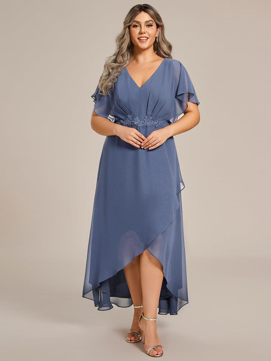 Plus Size Chiffon Bat-Wing Sleeve Dress #color_Dusty Blue