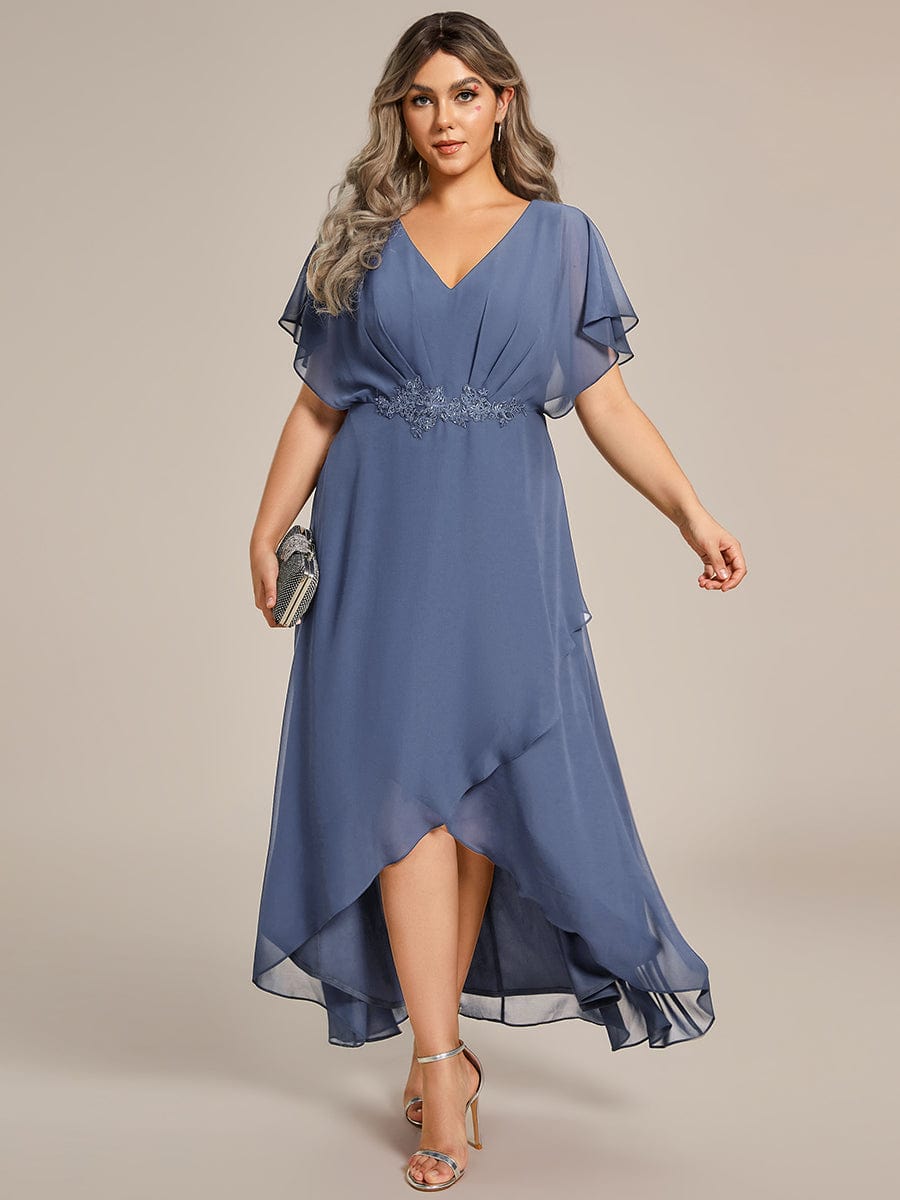 Plus Size Chiffon Bat-Wing Sleeve Dress #color_Dusty Blue