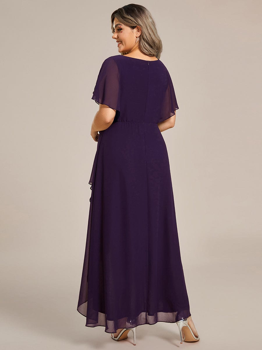 Plus Size Chiffon Bat-Wing Sleeve Dress #color_Dark Purple