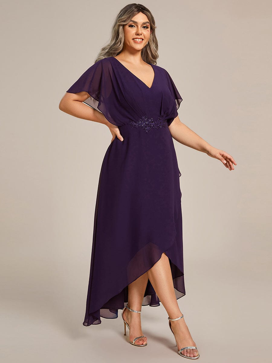 Plus Size Chiffon Bat-Wing Sleeve Dress #color_Dark Purple