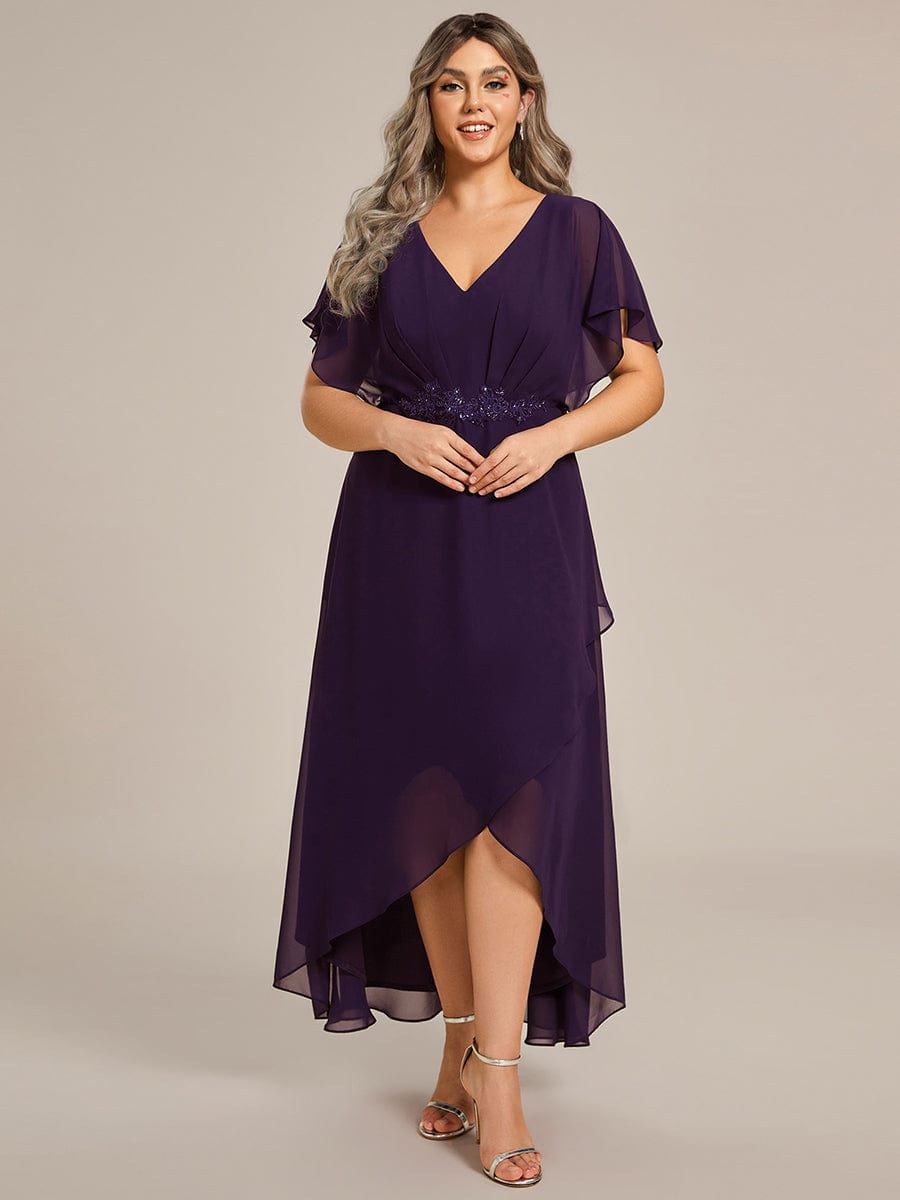 Plus Size Chiffon Bat-Wing Sleeve Dress #color_Dark Purple