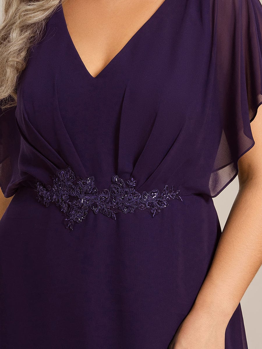 Plus Size Chiffon Bat-Wing Sleeve Dress #color_Dark Purple