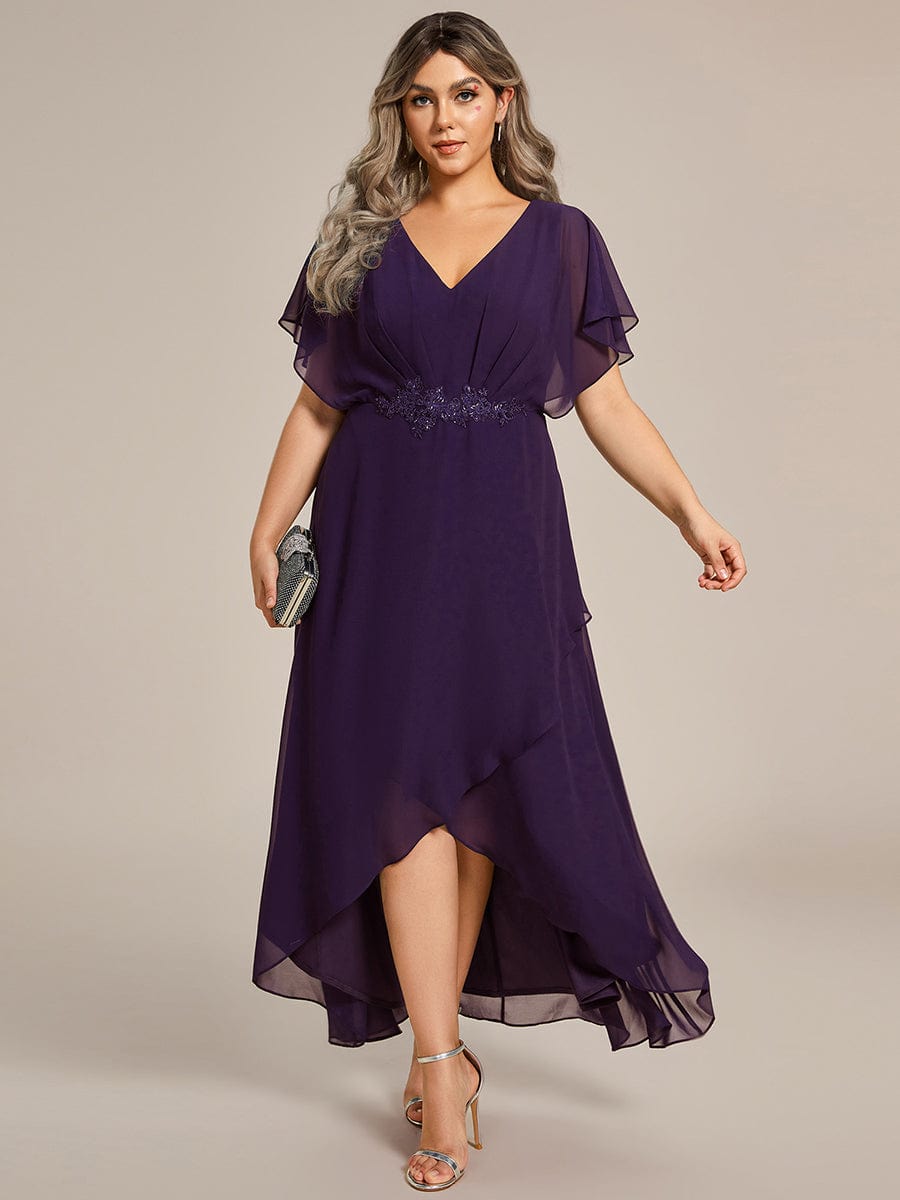 Plus Size Chiffon Bat-Wing Sleeve Dress #color_Dark Purple