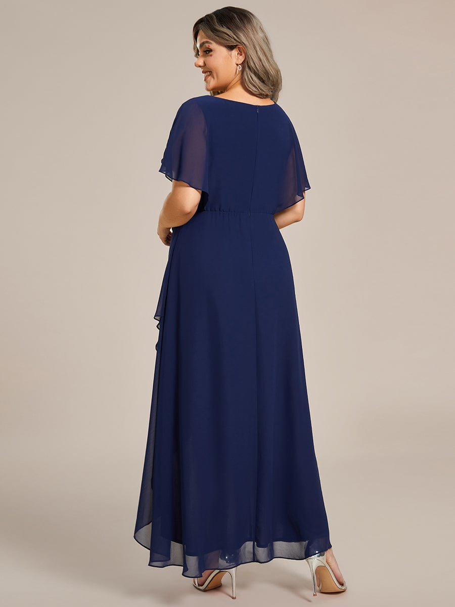 Plus Size Chiffon Bat-Wing Sleeve Dress #color_Navy Blue