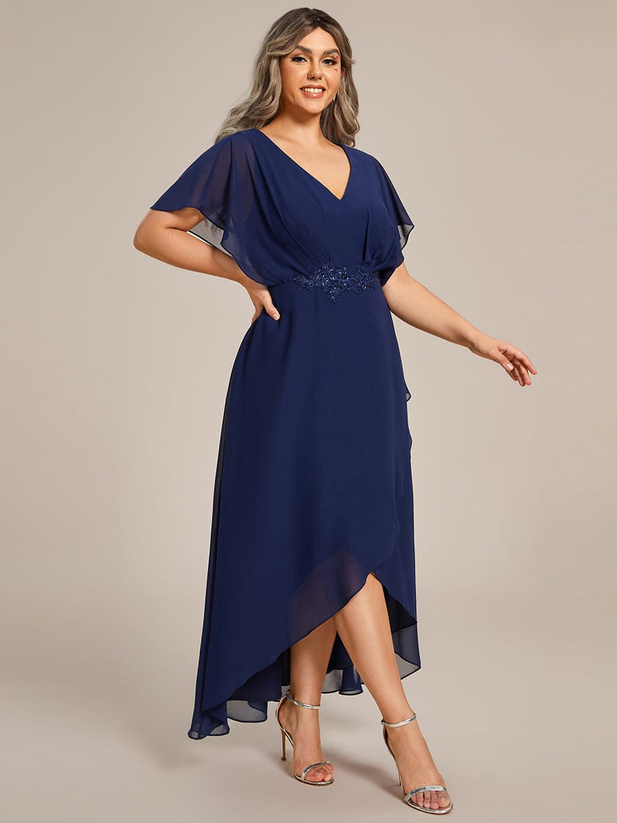 Plus Size Chiffon Bat-Wing Sleeve Dress #color_Navy Blue