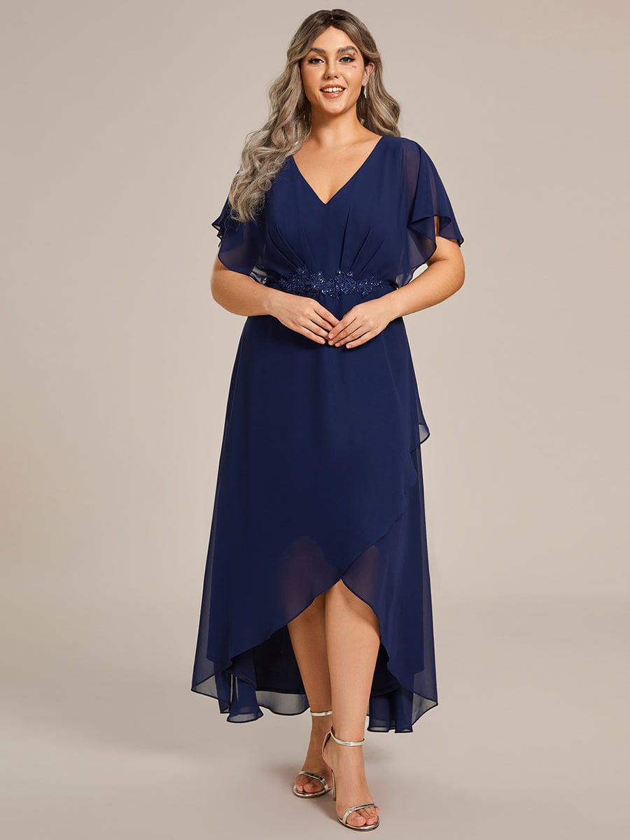 Plus Size Chiffon Bat-Wing Sleeve Dress #color_Navy Blue