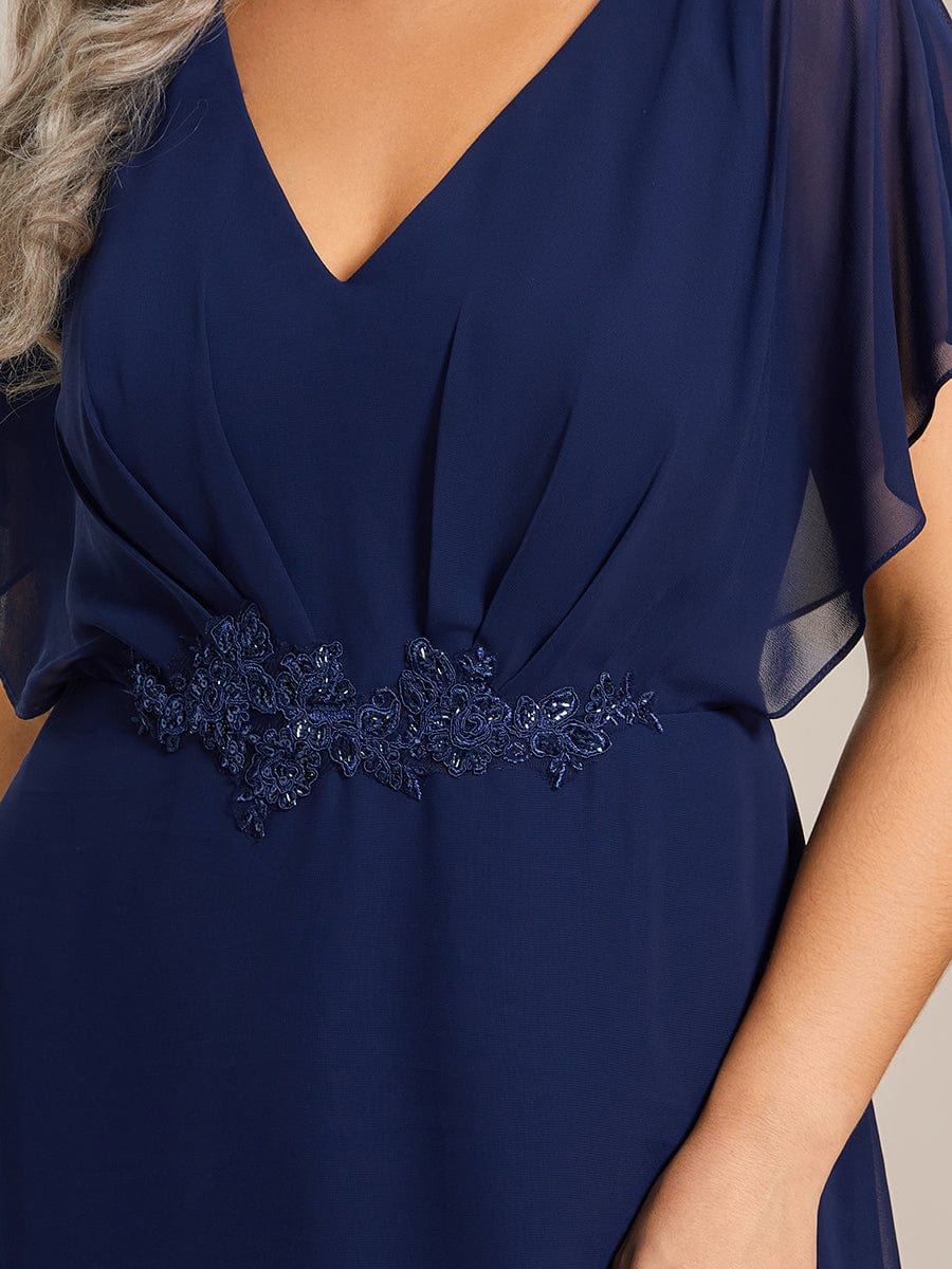 Plus Size Chiffon Bat-Wing Sleeve Dress #color_Navy Blue