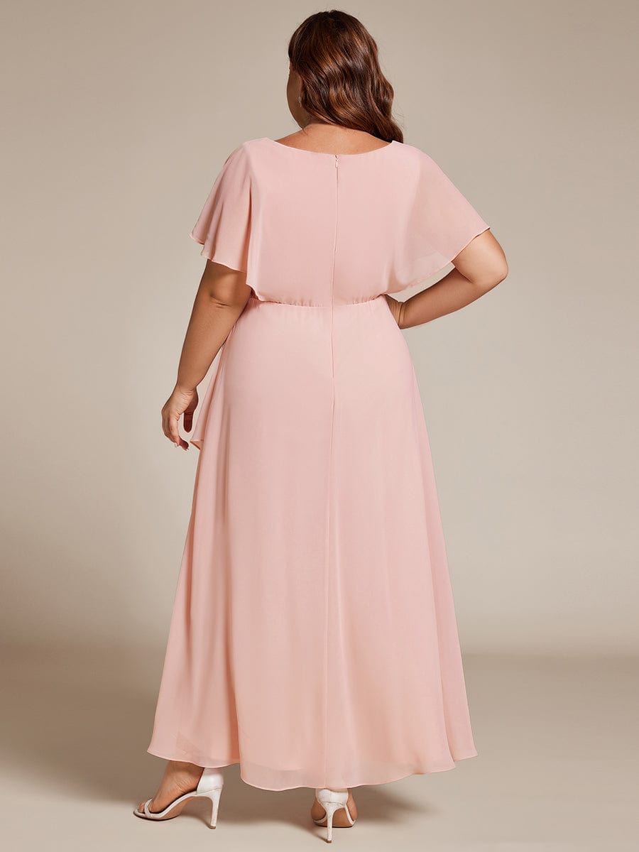 Plus Size Chiffon Bat-Wing Sleeve Dress #color_Pink