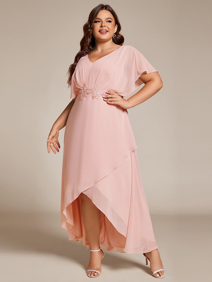 Plus Size Chiffon Bat-Wing Sleeve Dress #color_Pink