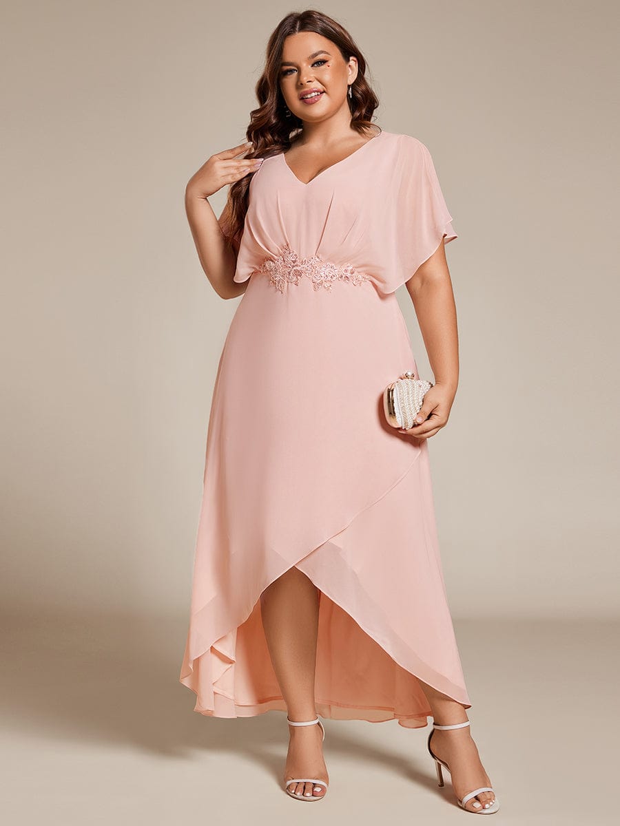 Plus Size Chiffon Bat-Wing Sleeve Dress #color_Pink