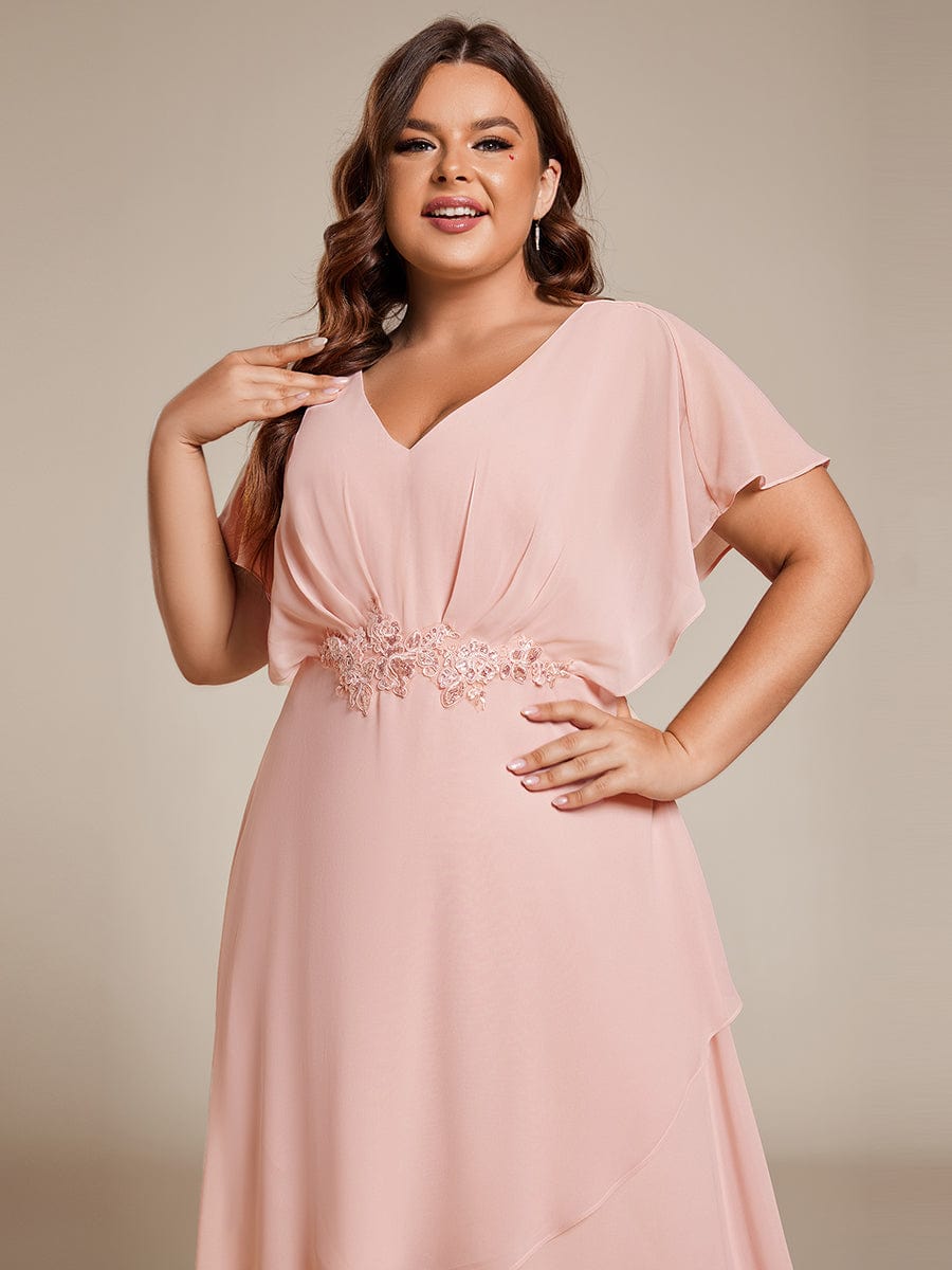 Plus Size Chiffon Bat-Wing Sleeve Dress #color_Pink