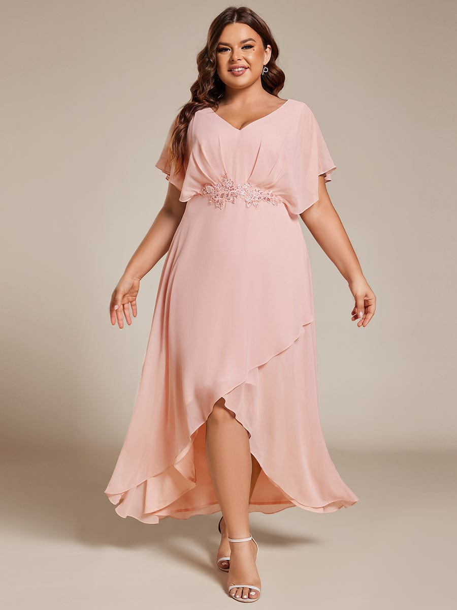 Plus Size Chiffon Bat-Wing Sleeve Dress #color_Pink