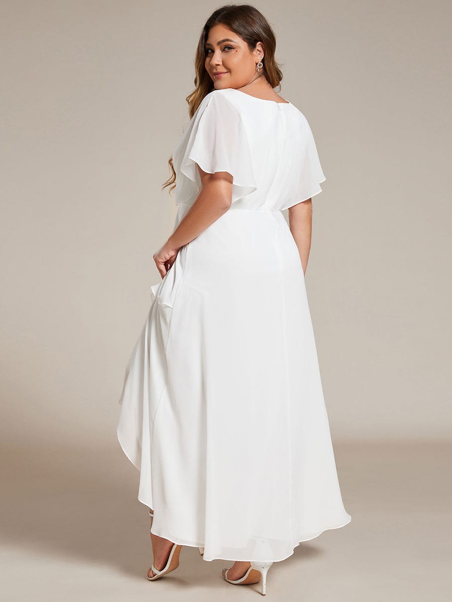 Plus Size Chiffon Bat-Wing Sleeve Dress #color_White