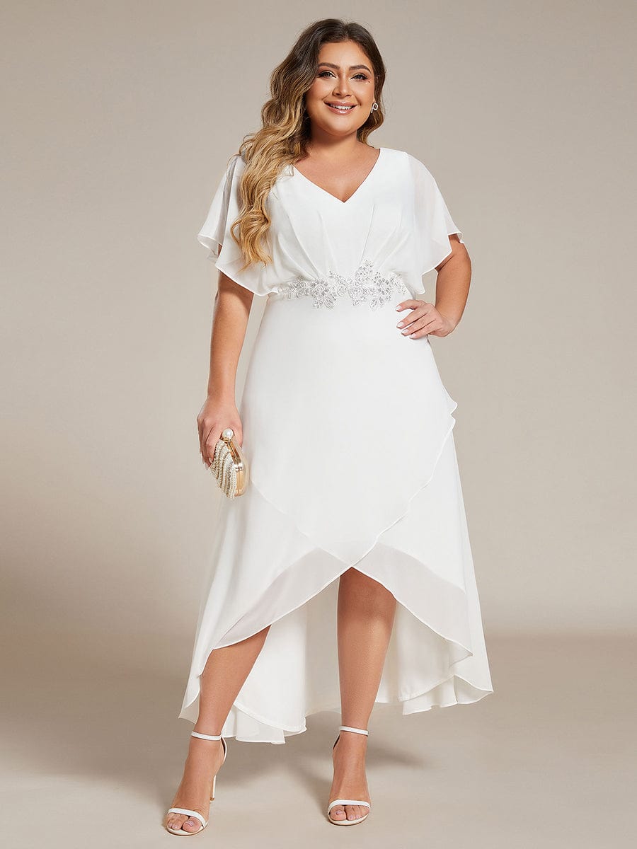 Plus Size Chiffon Bat-Wing Sleeve Dress #color_White