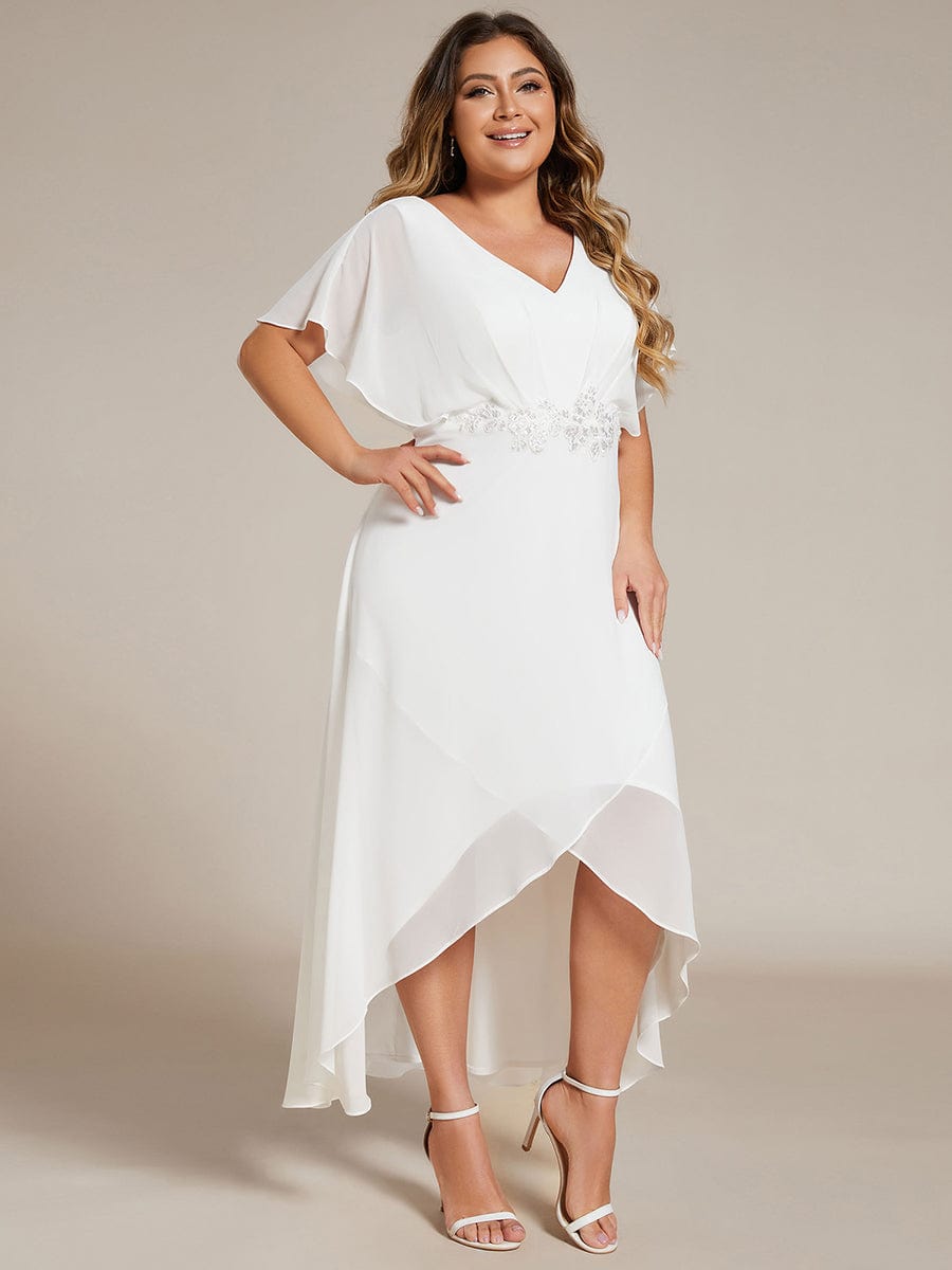 Plus Size Chiffon Bat-Wing Sleeve Dress #color_White