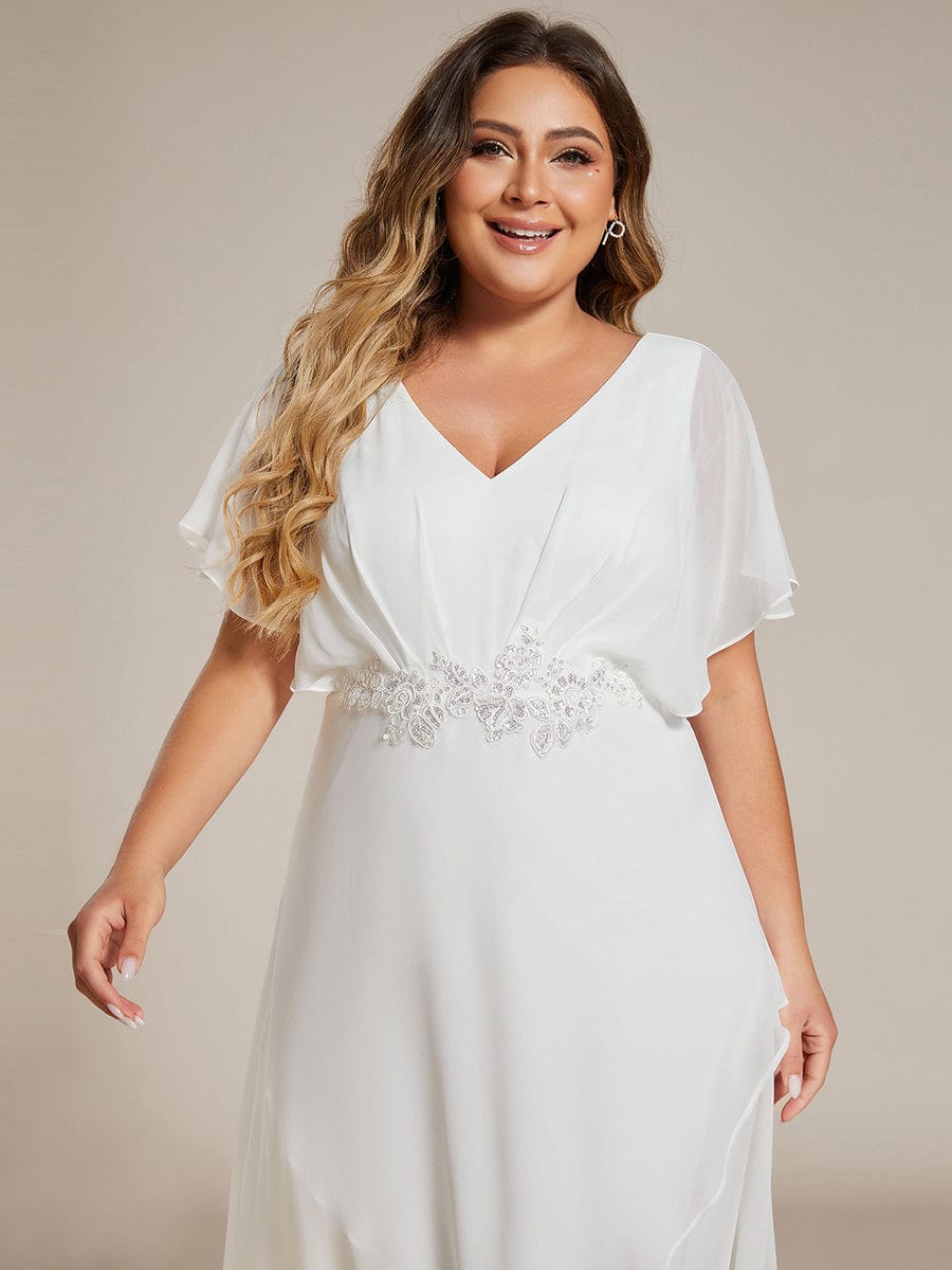 Plus Size Chiffon Bat-Wing Sleeve Dress #color_White