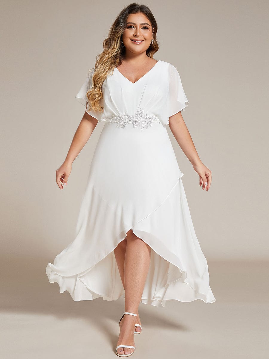 Plus Size Chiffon Bat-Wing Sleeve Dress #color_White