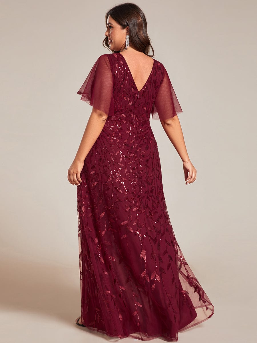 Plus Size Sequin V-Neck Dress #color_Burgundy