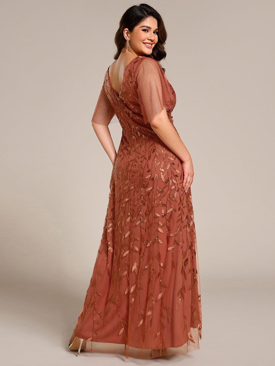 Plus Size Sequin V-Neck Dress #color_Burnt Orange